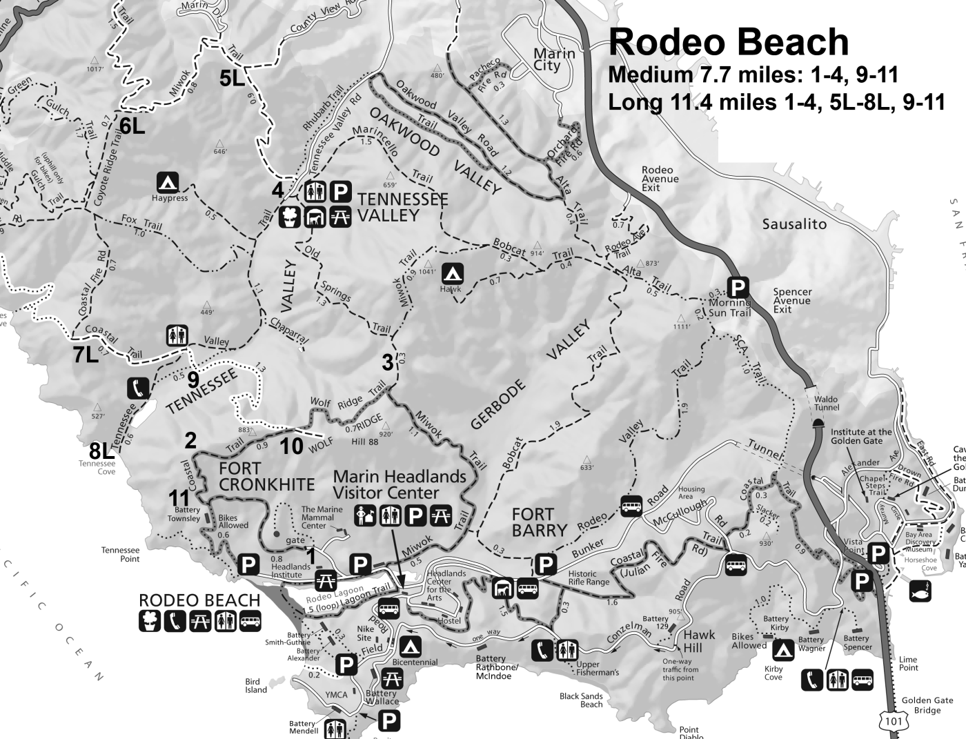 April 2012 Trail Run - Marin Headlands Map (1400x1071), Png Download