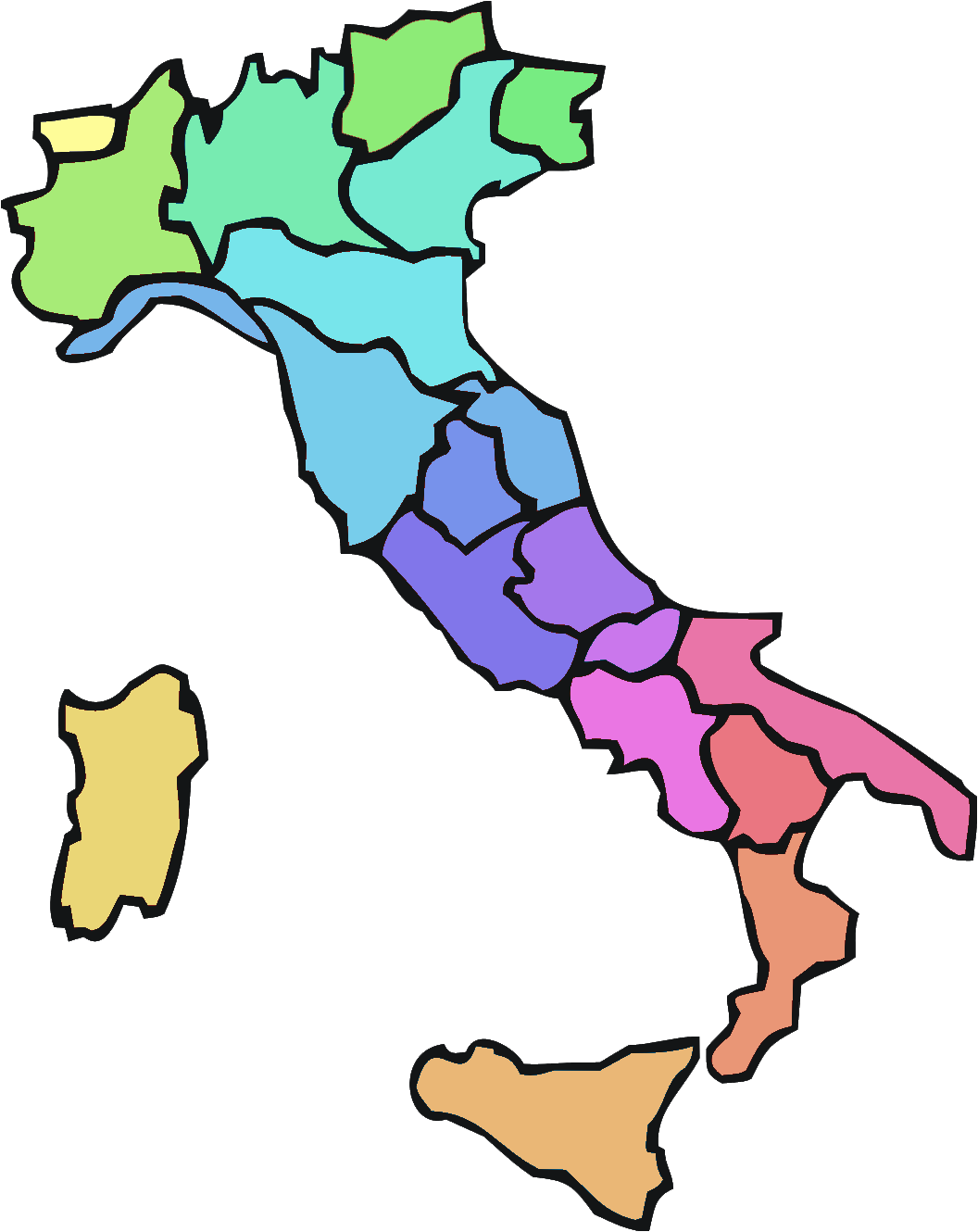 Italia Regioni Color - Map Of Italy With Color (1056x1330), Png Download