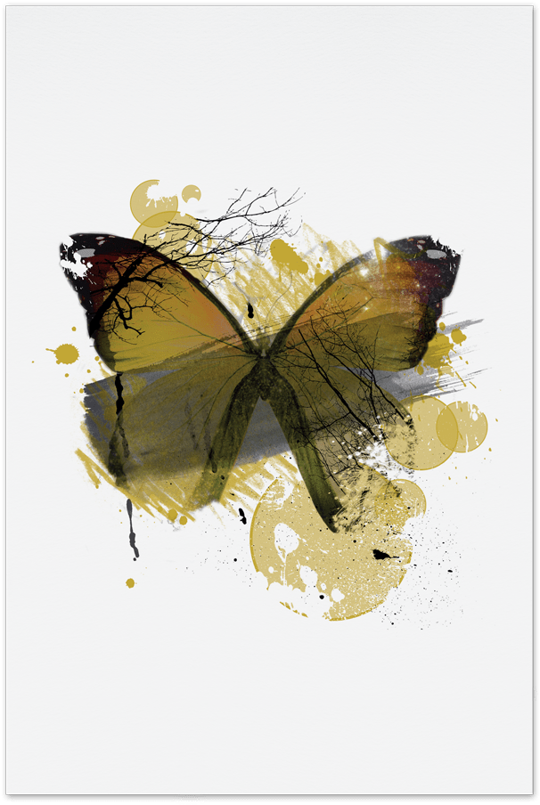 Yellow Butterfly Art Card - Poster (680x996), Png Download
