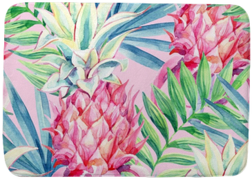 Watercolor Pineapple Fruit Seamless Pattern Bath Mat - Pink Pineapple Water Color (400x400), Png Download