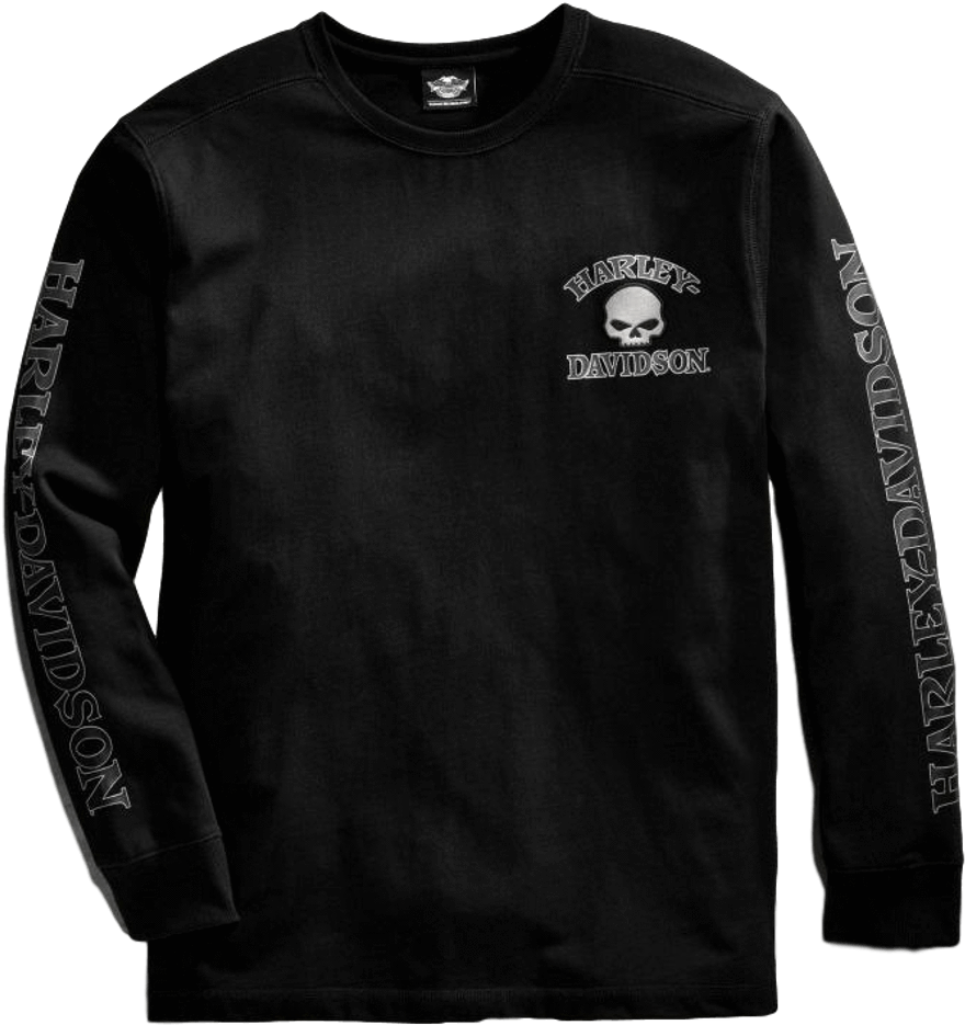 Men's Black Skull Long Sleeve Tee - Harley Davidson Men's Skull Black Long Sleeve (1024x1024), Png Download