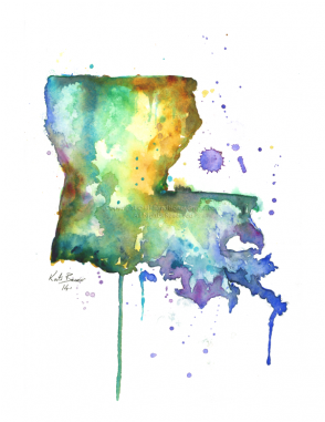 Louisiana Map Watercolor Map Decor Print Of Watercolor - Watercolor Louisiana (380x380), Png Download