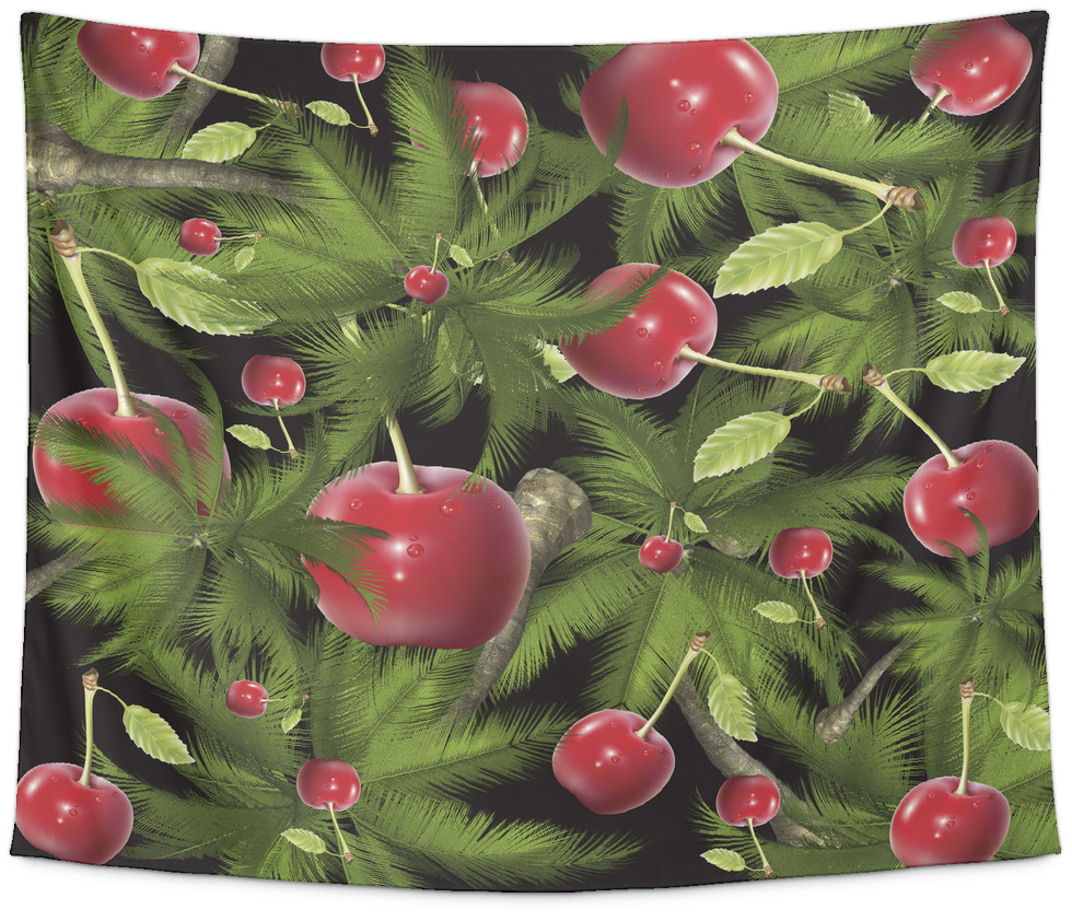 Cherry Palm Trees Tapestry - Fruits Impression Sur Aluminiumsummertime 3" Par Juniqe (1024x1024), Png Download