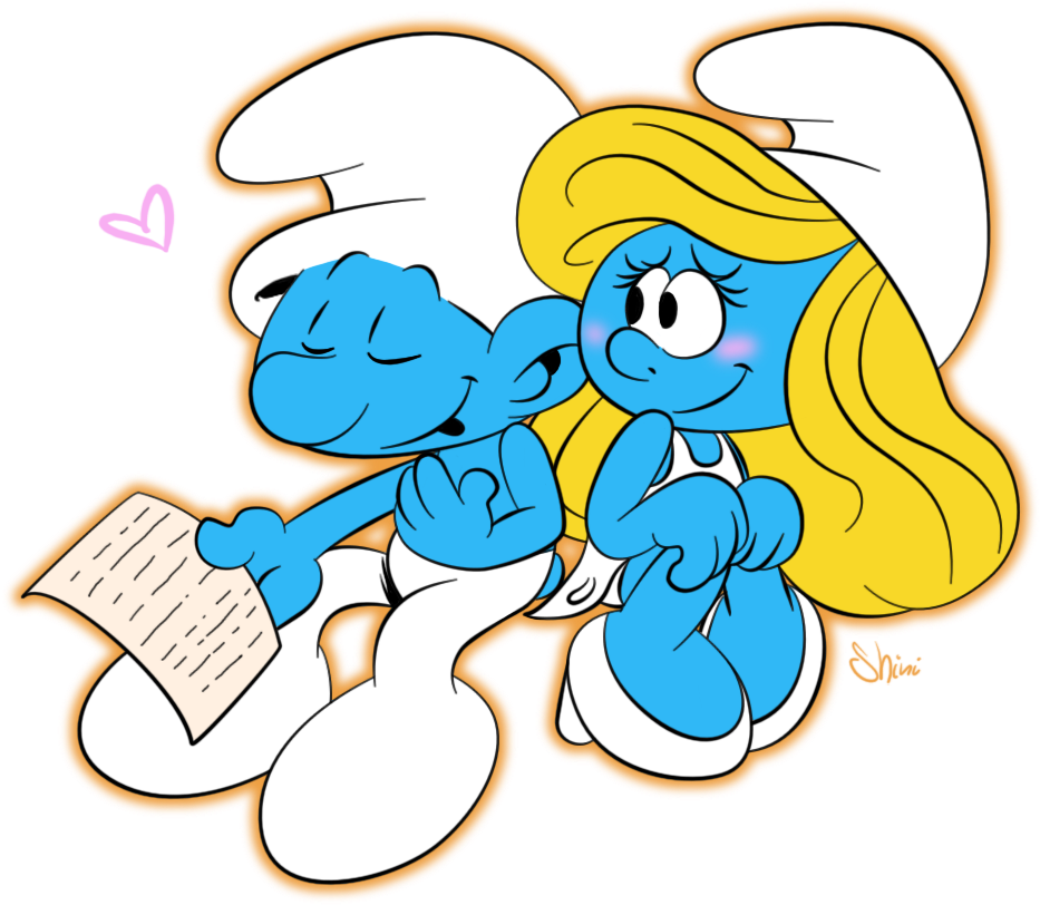 Smurfette With Hefty - Smurf And Smurfette Love (981x844), Png Download