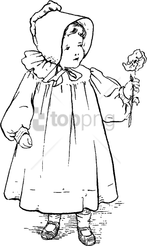 Free Png Download Vintage Flower Girlblack And White - Line Art (480x805), Png Download