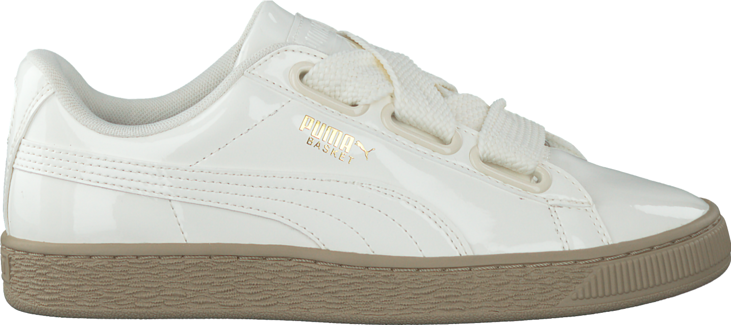 White Puma Sneakers Basket Heart Patent Womens Leather - Sneakers (1500x672), Png Download