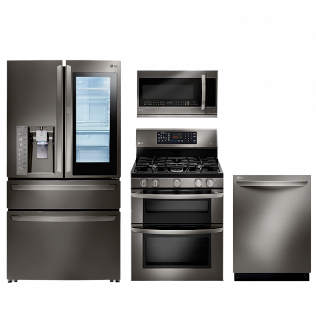 Medium Size Of Kitchen Appliances Perfect Samsung Kitchen - Black Stainless Steel Lg (615x628), Png Download