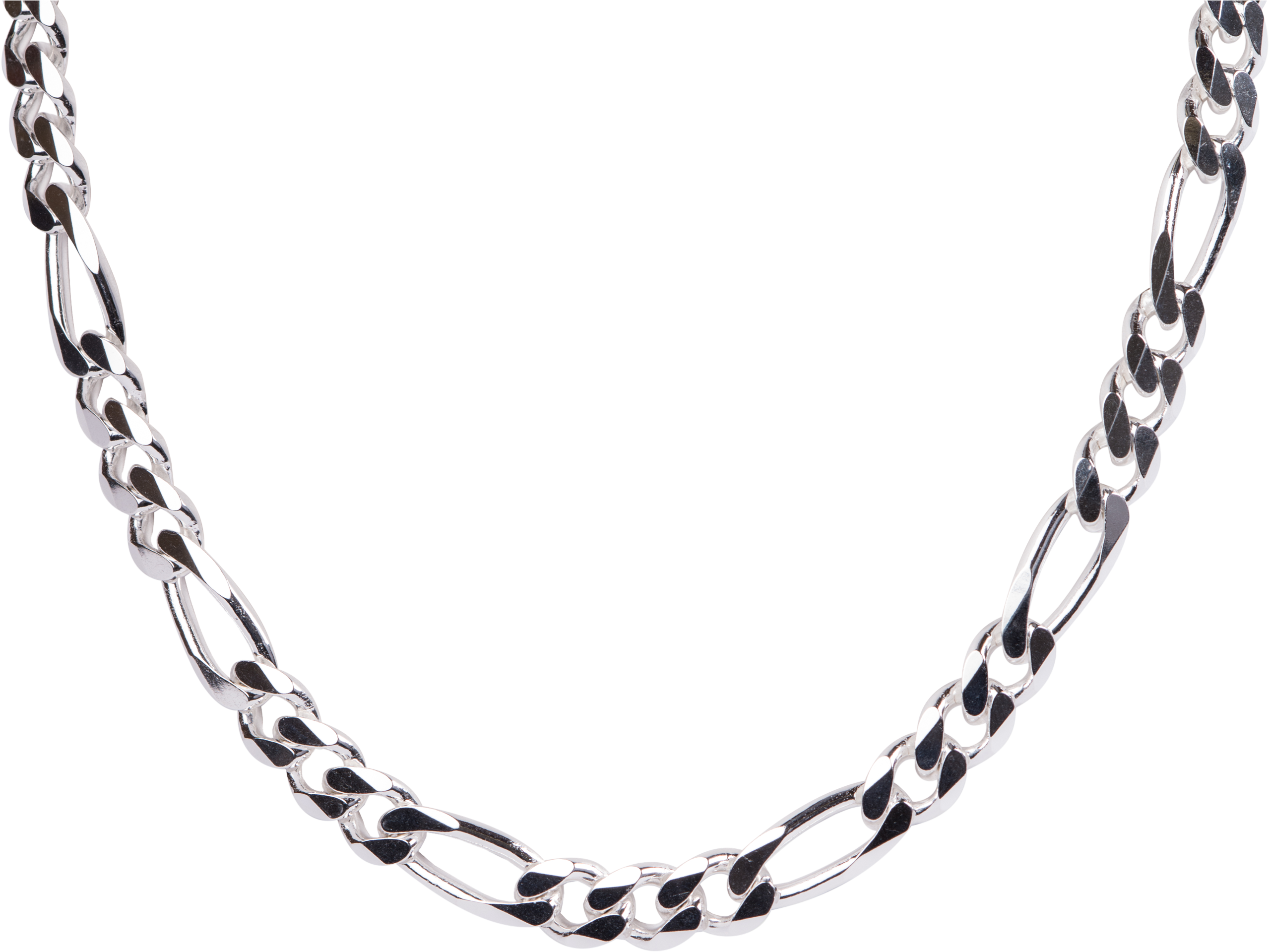 Sterling Silver Figaro Chain - Mens Cable Link Necklace (2600x2600), Png Download