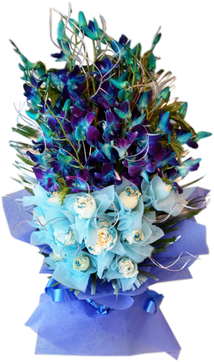 Blue Orchids And White Rose Bouquet - Bouquet (720x1280), Png Download