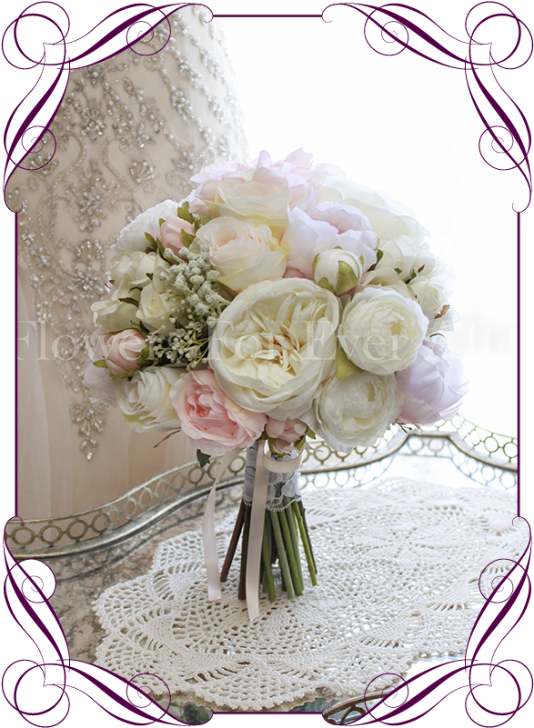 An Elegant And Romantic Silk Artificial Wedding Bridal - Bridesmaid Peony And Roses Bouquets (608x822), Png Download