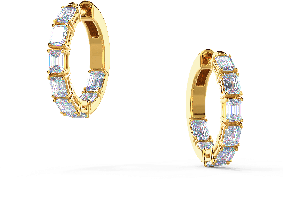 Emerald Cut Diamond Hoop Earrings - Diamond (1200x1200), Png Download