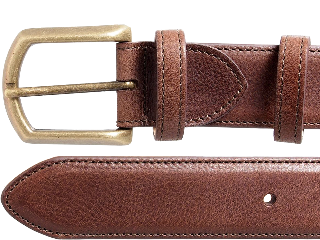 35 Mm Antiquated Full Grain Leather Belt Brown Mens - Buckle (1024x1027), Png Download
