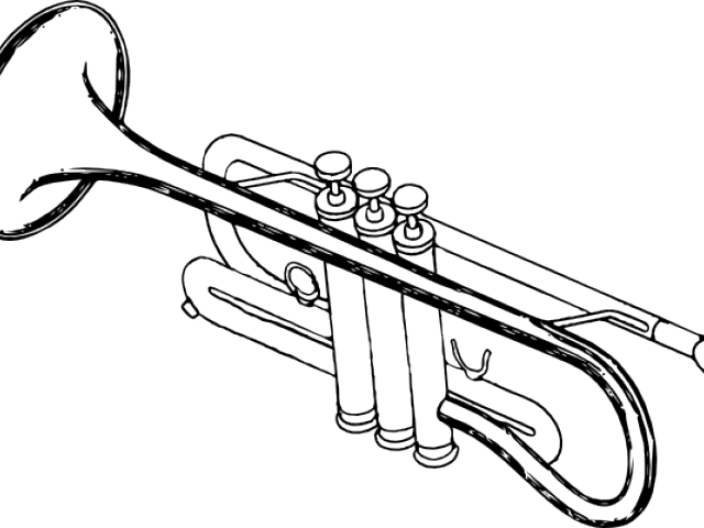 Brass Clipart Musical Instrument - Trumpet Black And White Png (640x480), Png Download