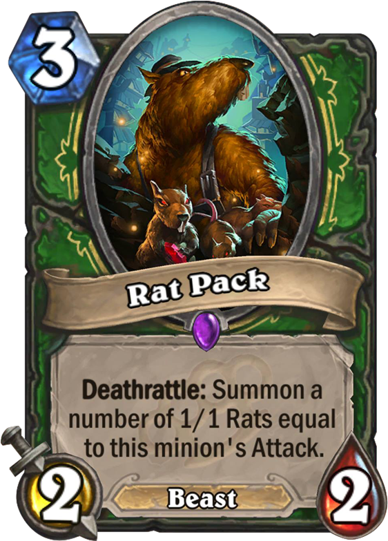 Rat Pack Is A 3 Mana Cost Epic Hunter Minion Beast - Hearthstone Druid Cards (567x811), Png Download