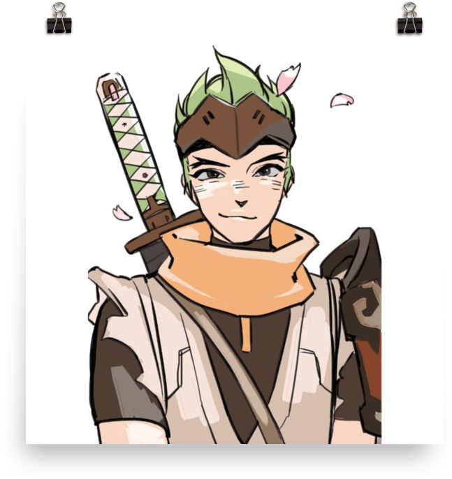 Genji And The Sakura Petals - Cute Overwatch Genji Fanart (1000x1000), Png Download