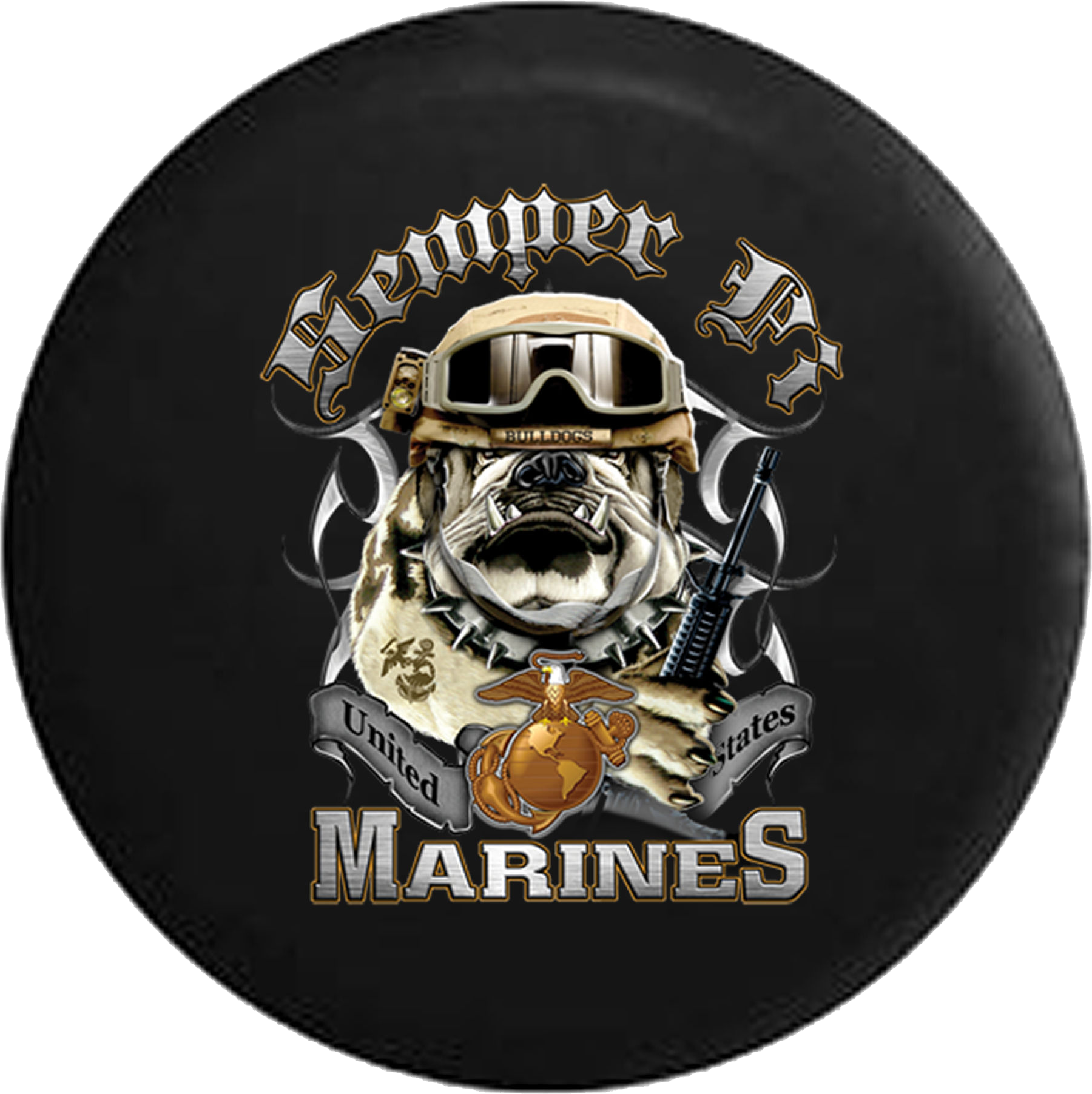 Semper Fi Bulldog Usmc Globe With Eagle Logo Jeep Camper - Circle (1800x1804), Png Download