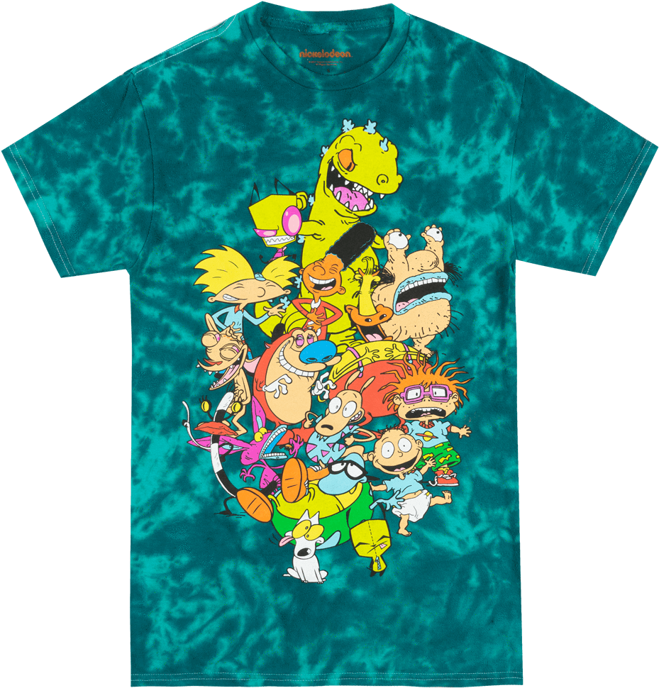 Nickelodeon Cartoon Characters T-shirt Tie Dye Green - All Nickelodeon Characters Shirt (966x1000), Png Download