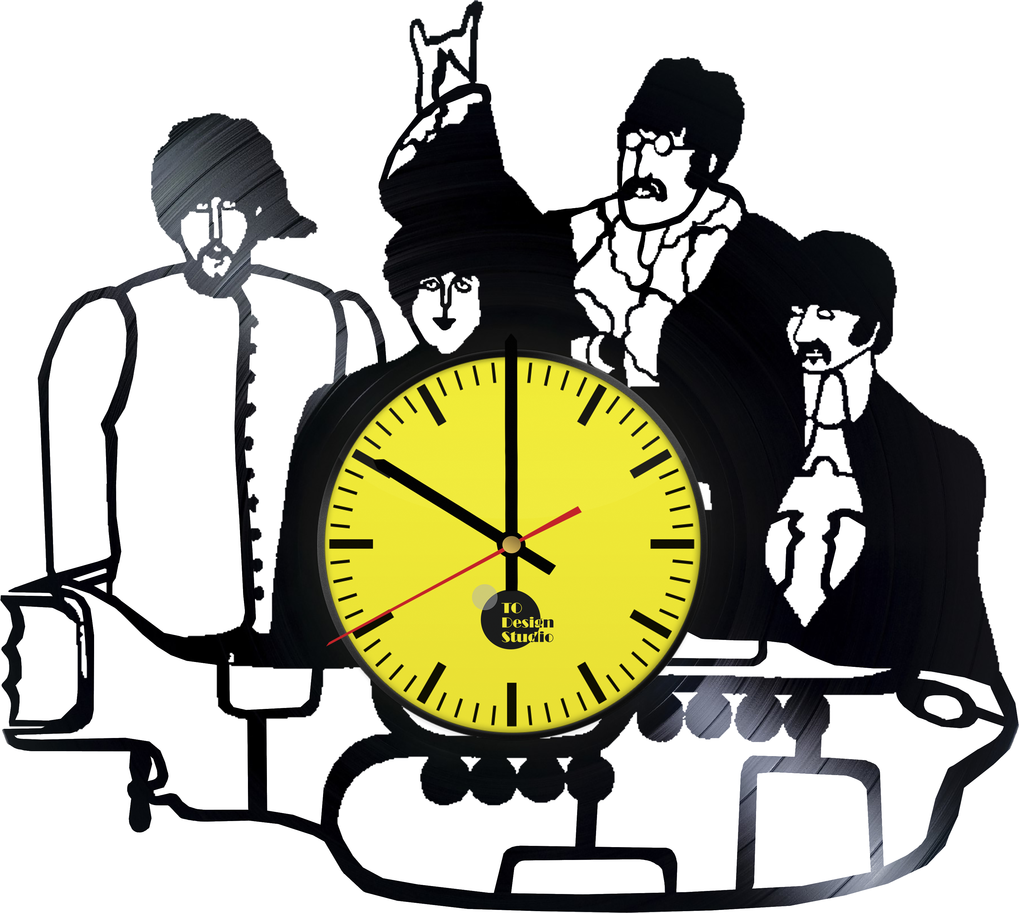 The Beatles Handmade Vinyl Record Wall Clock Fan Gift - Beatles Yellow Submarine (4016x4016), Png Download