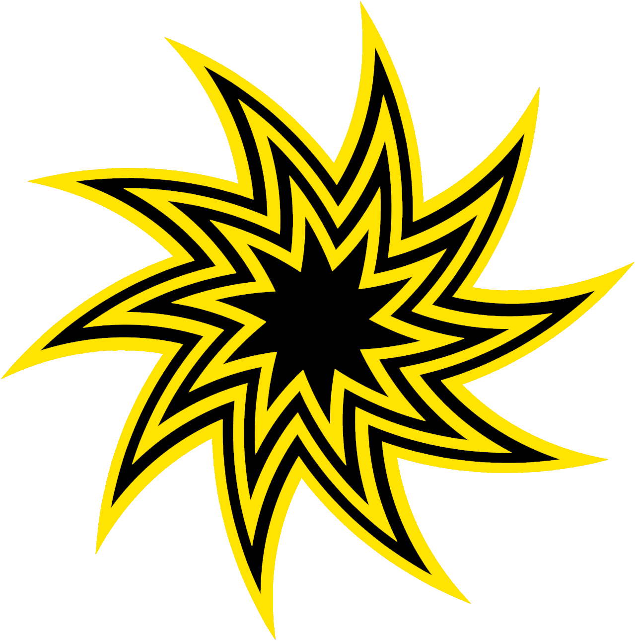 Black And Yellow Swirling Star Clipart - Swirled Star Clip Art (1476x1476), Png Download