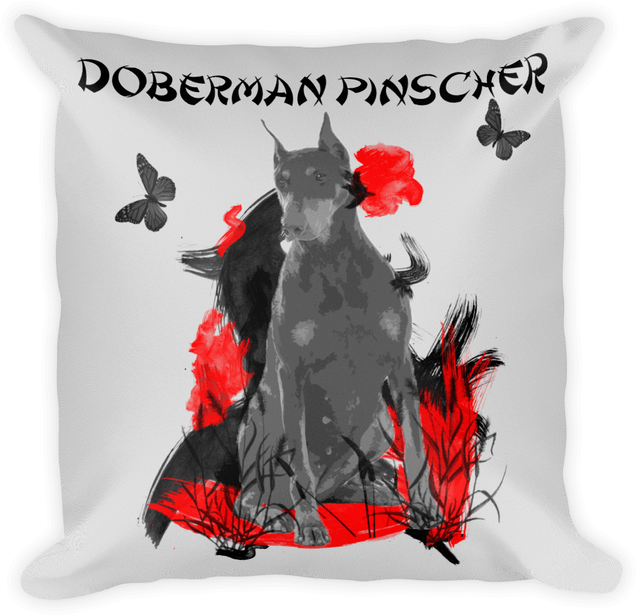 Doberman Pinscher Chinese Painting / Silver - Cushion (1000x1000), Png Download