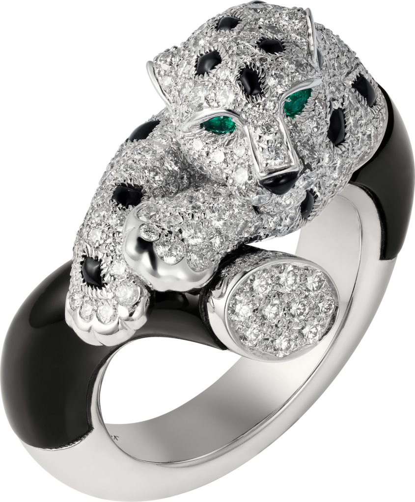 Panthère De Cartier Ring White Gold, Emeralds, Onyx, - Cartier Biżuteria Pantera (845x1024), Png Download