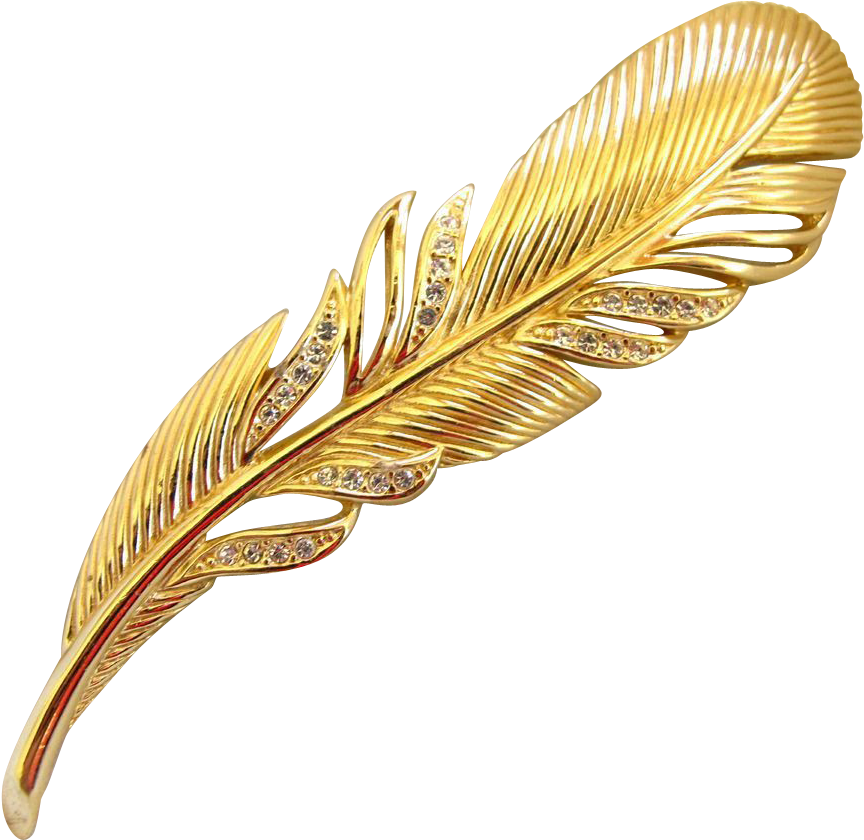 This Christian Dior Gold Plated And Rhinestone Feather - Gold (863x863), Png Download
