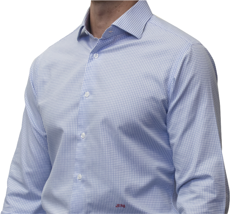 Blue Check Shirt 120s 2 Ply Cotton - Long-sleeved T-shirt (985x701), Png Download