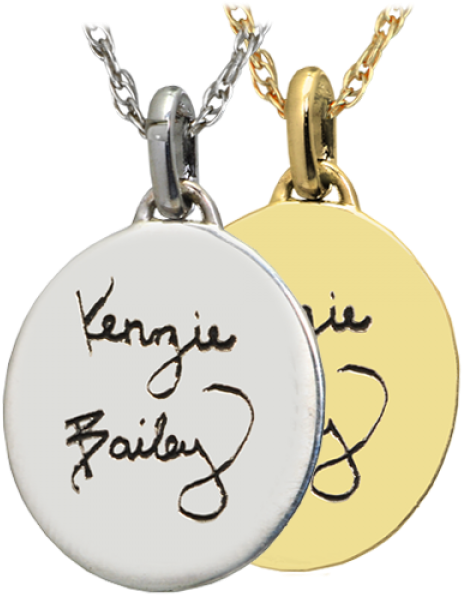 Petite Oval Jewelry Handwriting - Laser Print On Gold Jewelry (600x600), Png Download