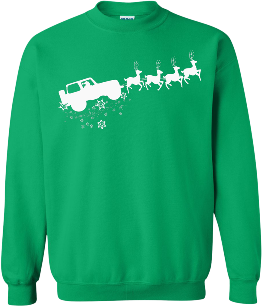 Santa Sleigh Jeep Printed Crewneck Pullover Sweatshirt - Sweater (1024x1024), Png Download