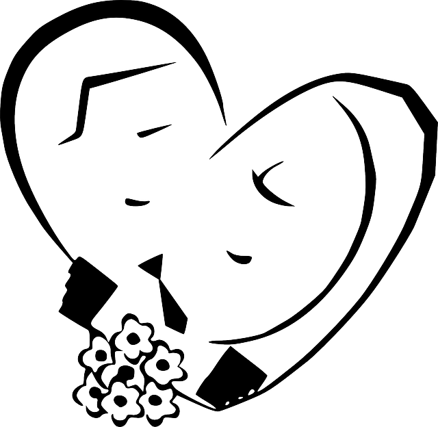 Black, Outline, White, Flowers, Cartoon, Love, Roses - Husband And Wife Love (640x624), Png Download