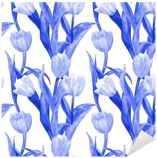 Monochrome Seamless Texture With Blue Tulips For Your - Watercolor Painting (400x400), Png Download