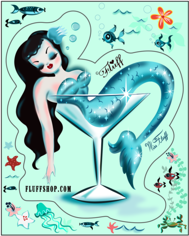 Martini Mermaid Sticker - Miss Fluff Mermaid (480x480), Png Download