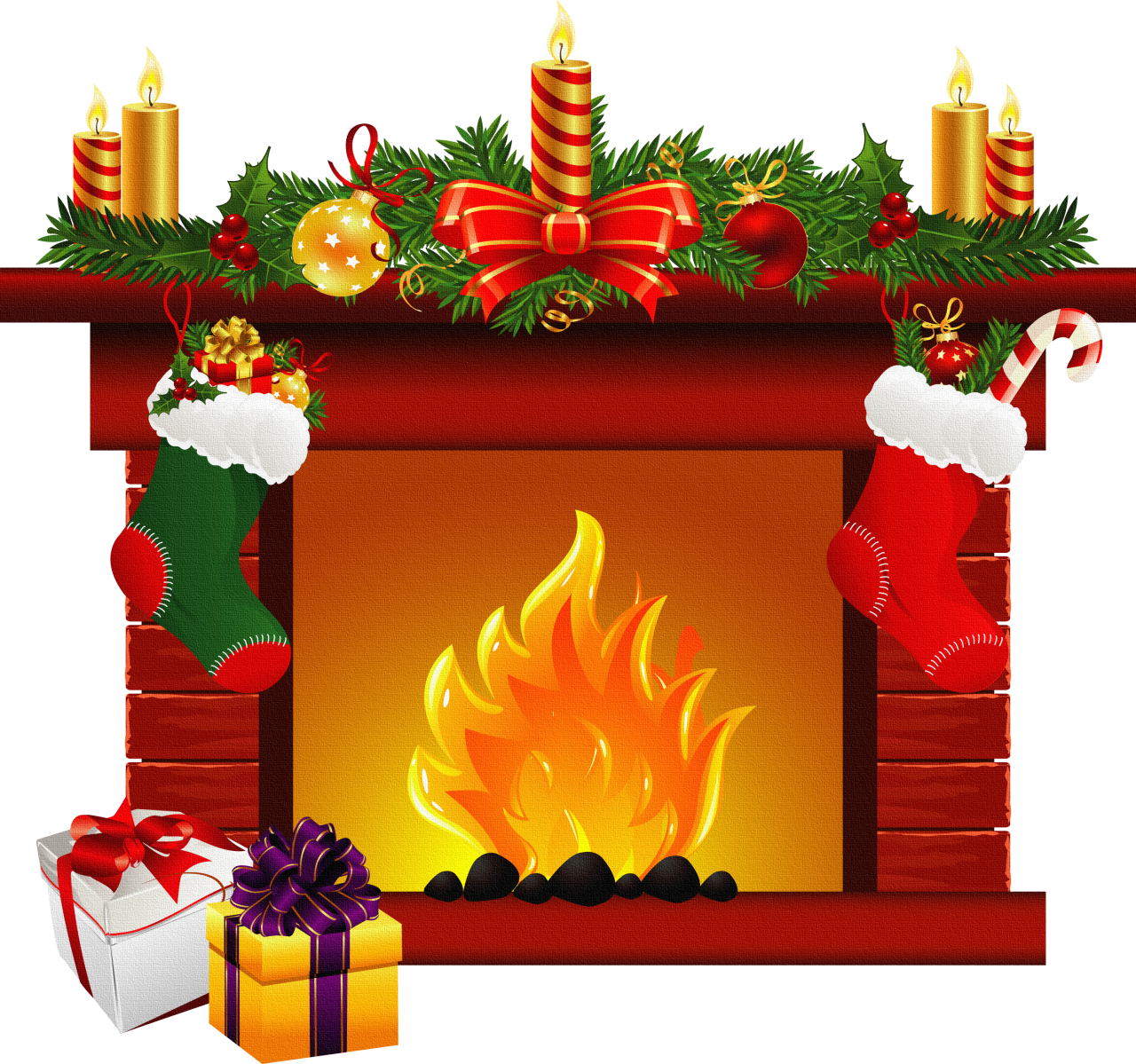Christmas Fireplace Stock Vector - Christmas Fireplace Clipart (1280x1199), Png Download