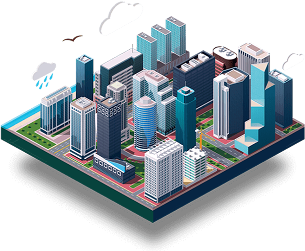 Office Clipart Commercial Building - Isometric Illustration City Png (603x590), Png Download
