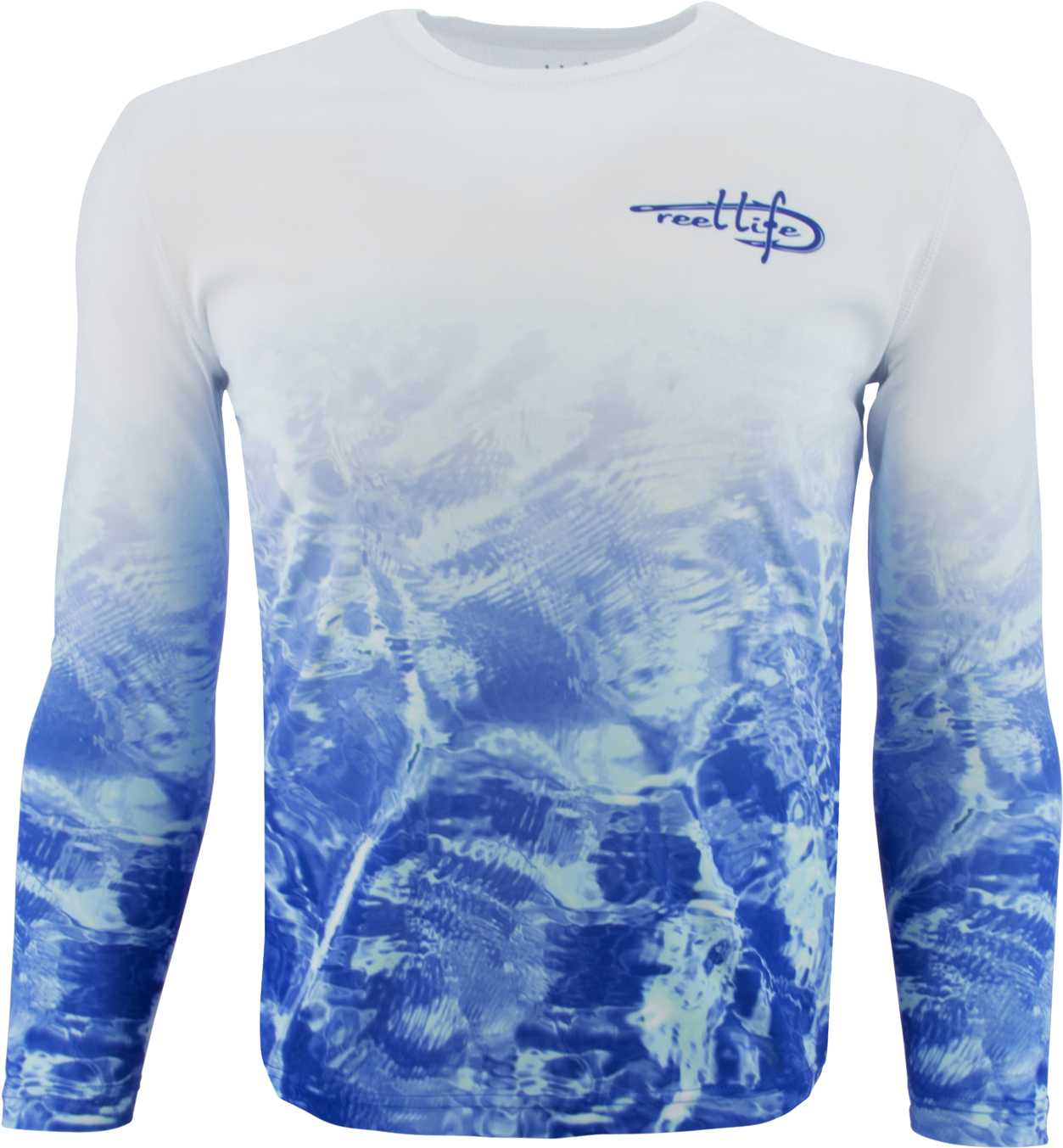 Men's Performance White Blue Waters Fade Shirt - Long-sleeved T-shirt (2100x2100), Png Download