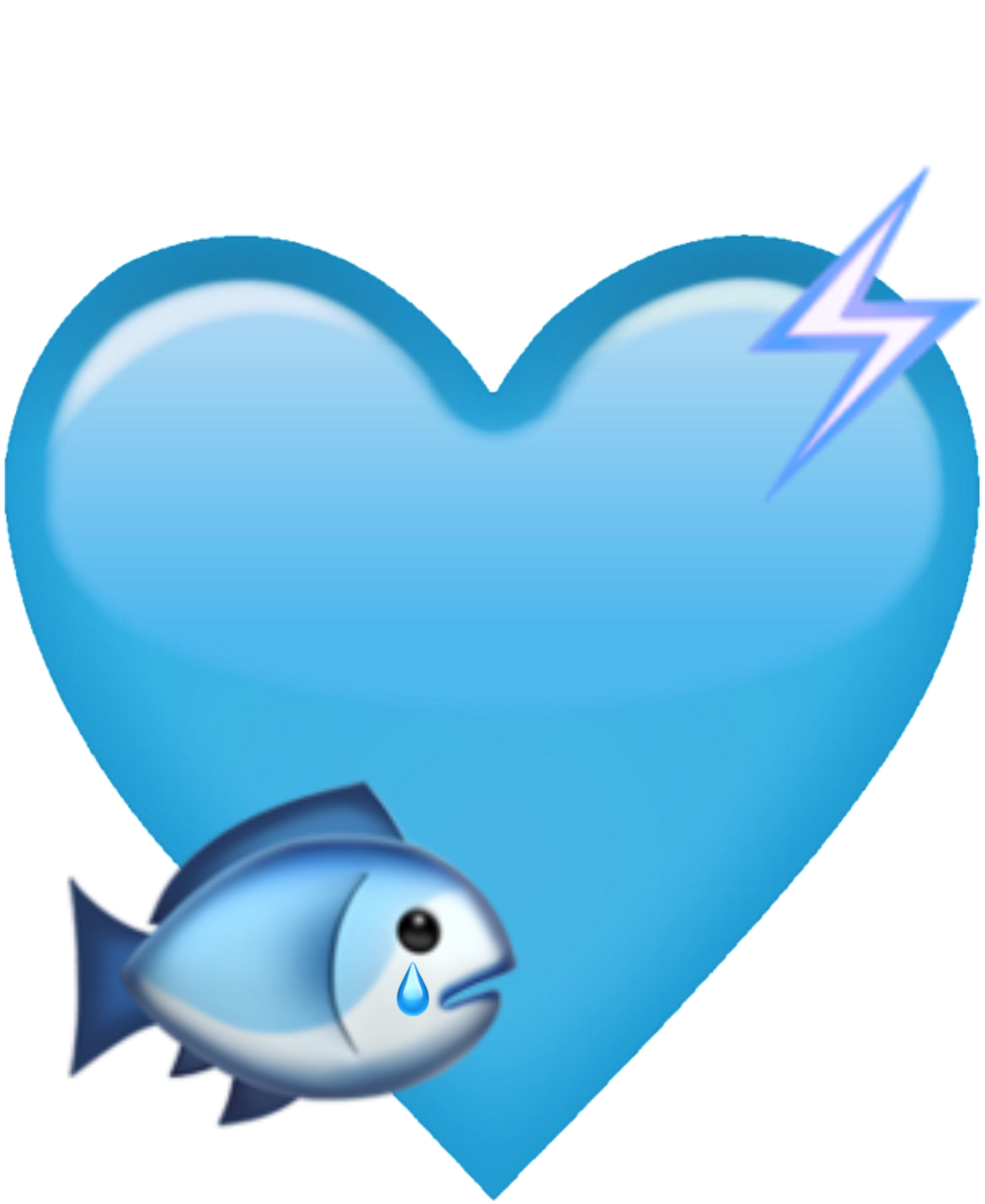 Blue Heart Emoji Fish Electric Electricity Cute Sticker - Heart (3464x3464), Png Download