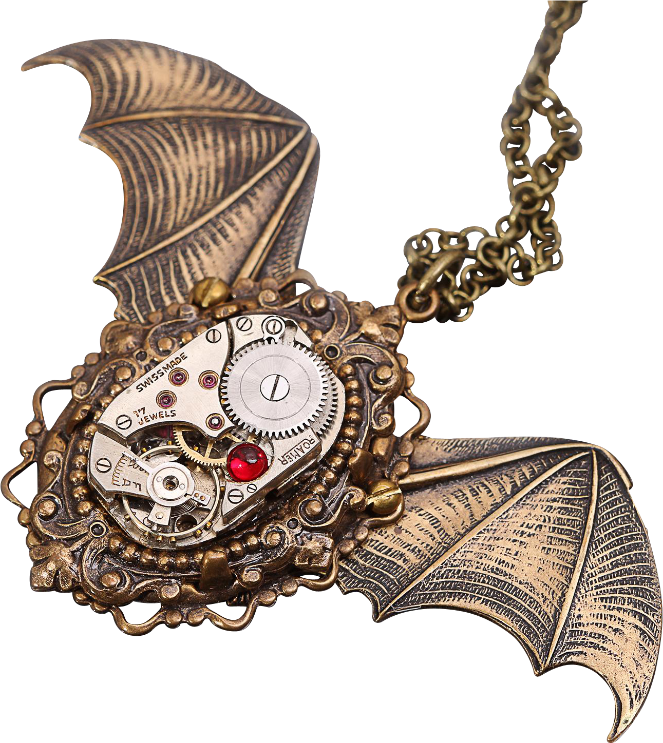 Bat Necklace Steampunk Necklace Bat Wings Gothic Halloween - Locket (1447x1447), Png Download