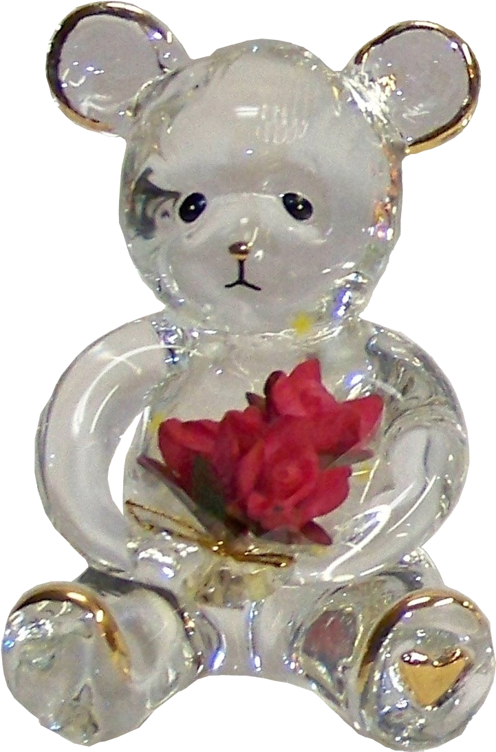 Glass Bear Cub With Bouquet Of Flowers 22k Gold Trim - Figurine (720x1127), Png Download