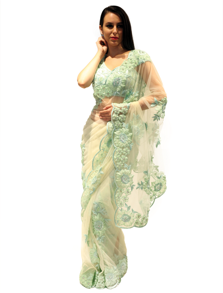 Net Green Saree - Sea Green Net Saree (1000x1000), Png Download