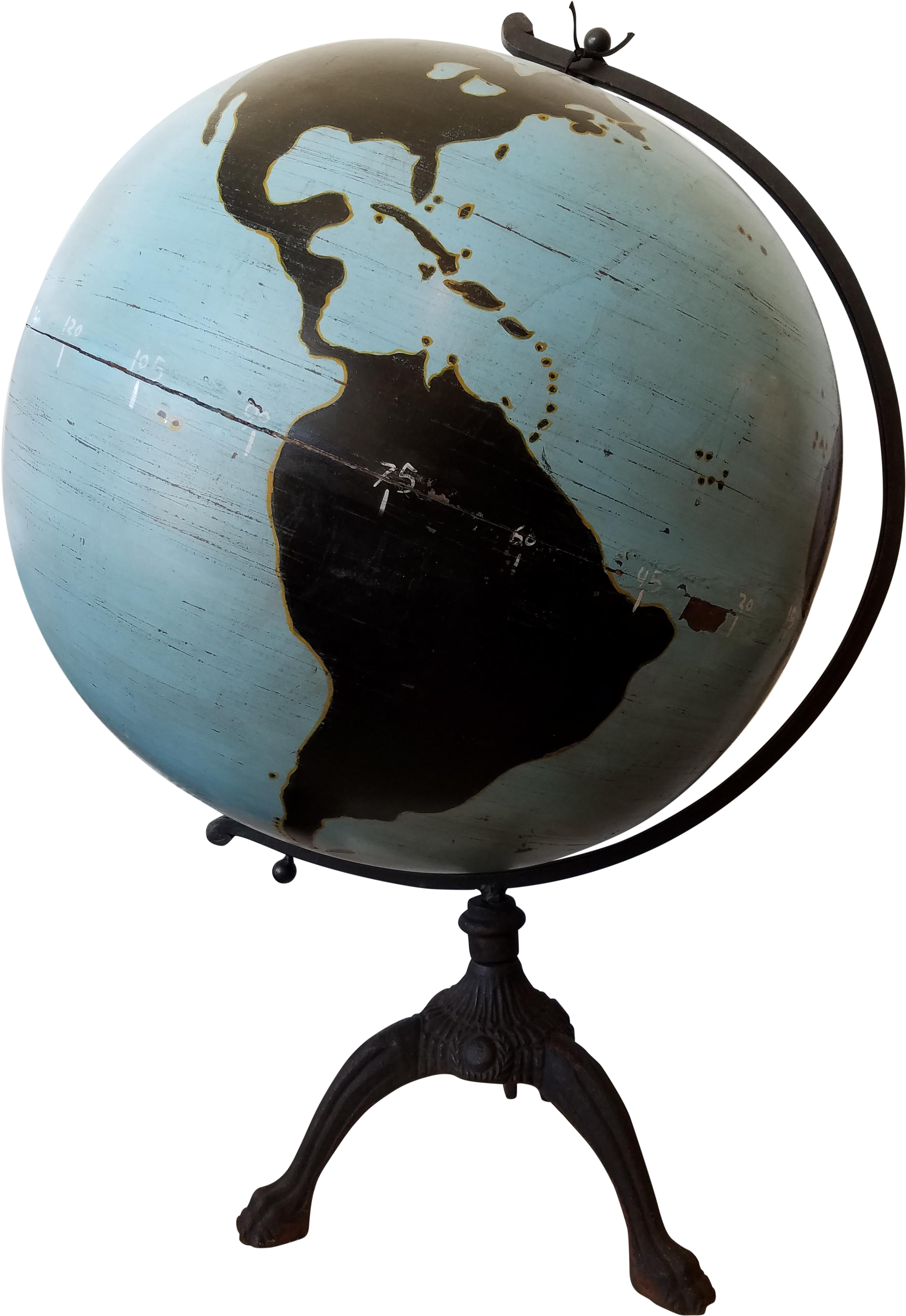 Large 1920s Hand Painted Teaching Globe - Map (3025x4033), Png Download
