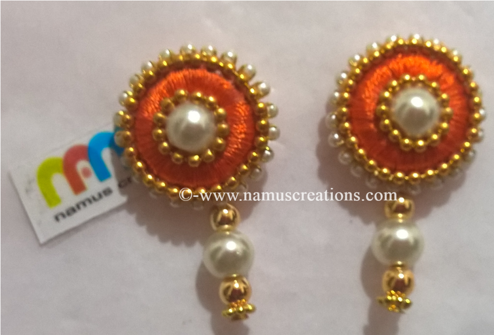 Orange Silk Thread With Moti Combination Earrings - Pearl (1000x1000), Png Download