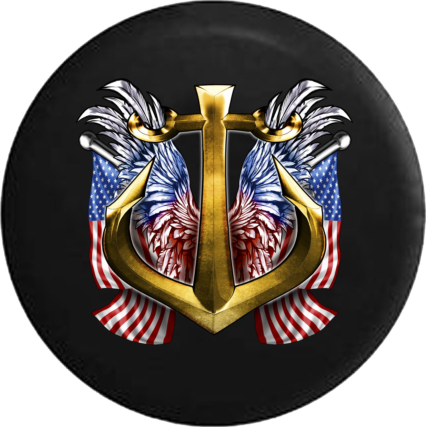 Golden Anchor With Red White & Blue Eagle Wings Rv - Emblem (1721x1725), Png Download