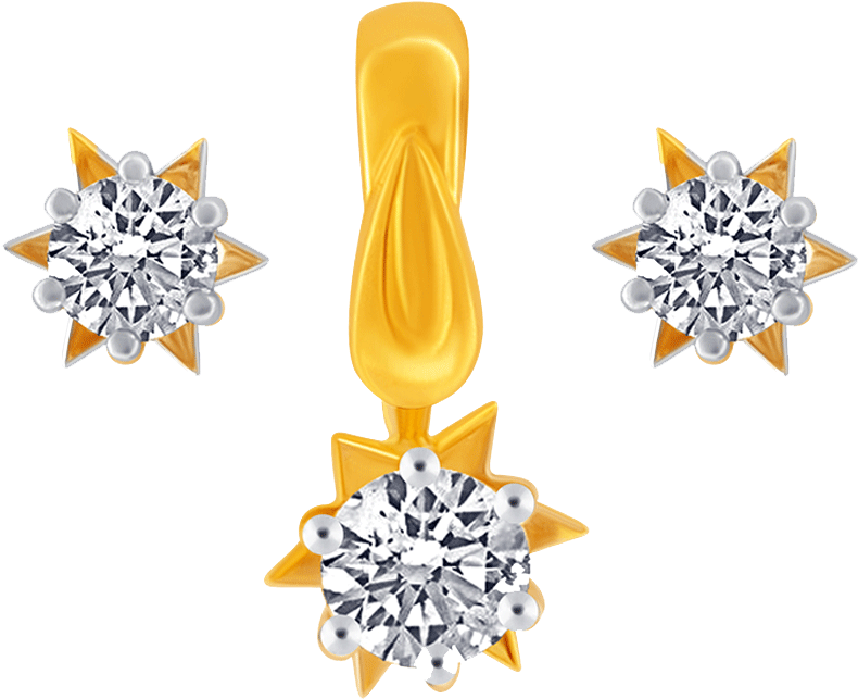 10kt Yellow Gold Pendant & Earring - Diamond (1000x1000), Png Download