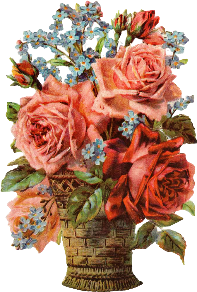 Shabby Chic Cottage, Vintage Flowers, Magnolia, Flower - Flowers In A Basket (676x999), Png Download