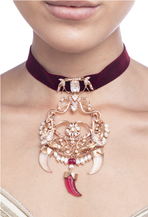 Eden's Arbour Velvet Necklace - Choker (554x706), Png Download