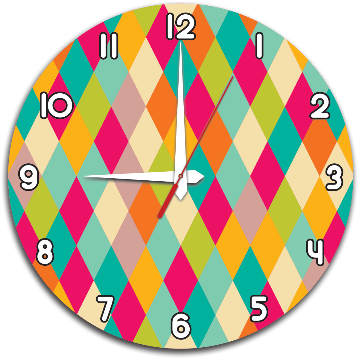 Round Wooden Wall Clock -diamond Pattern - Circle (1200x1200), Png Download