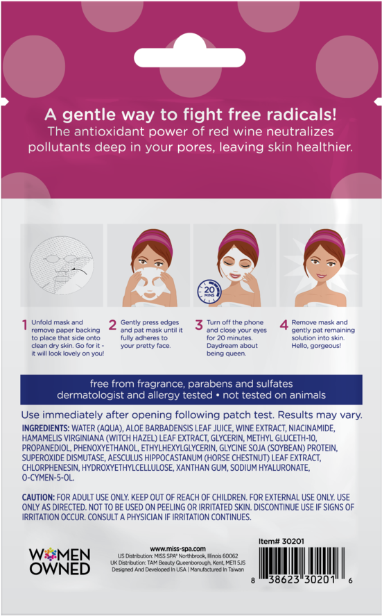 Red Wine Facial Sheet Mask Red Wine Facial Sheet Mask - Facial (1024x1024), Png Download