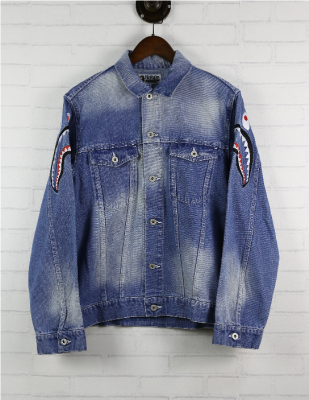 Bape Shark Embroidery Denim Jacket Bape Shark Embroidery - Denim (800x800), Png Download