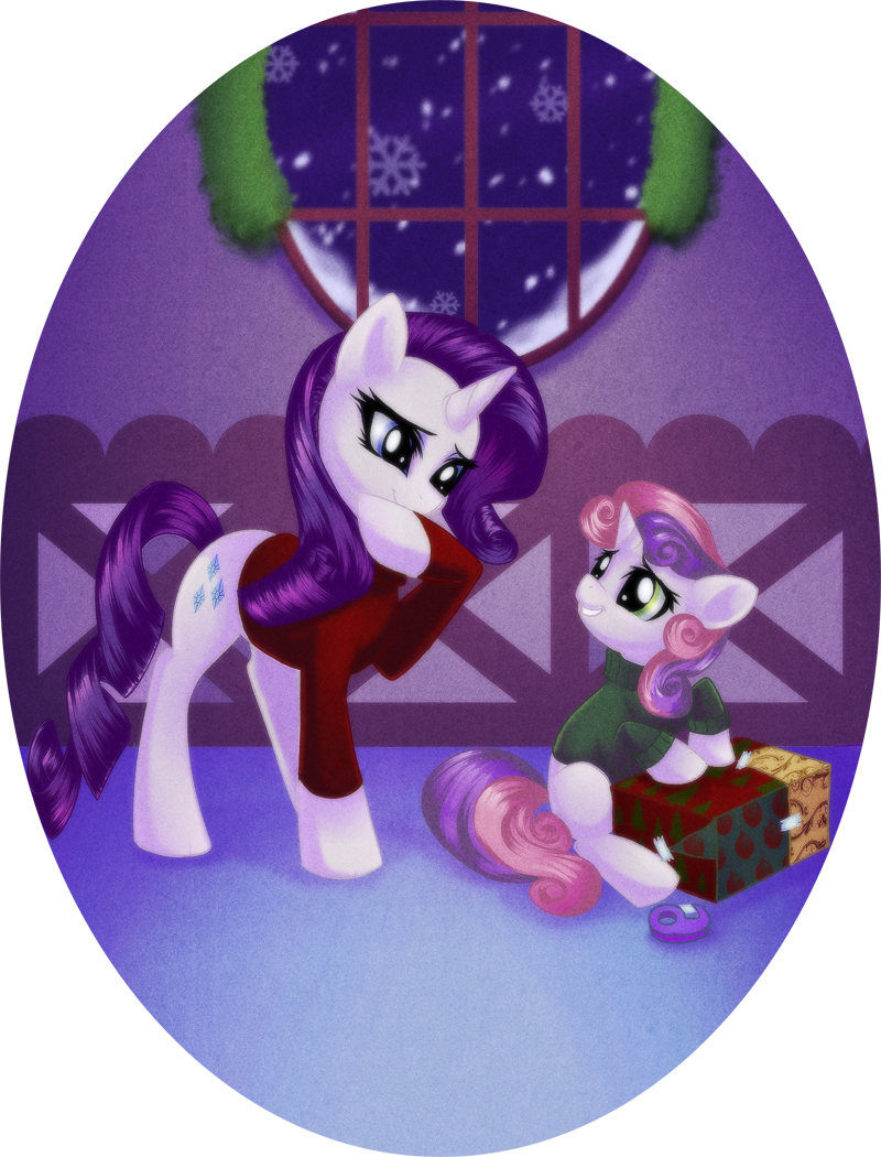 Rizcifra, Clothes, Duo, Present, Rarity, Safe, Sisters, - Rarity And Sweetie Belle Christmas (800x1050), Png Download