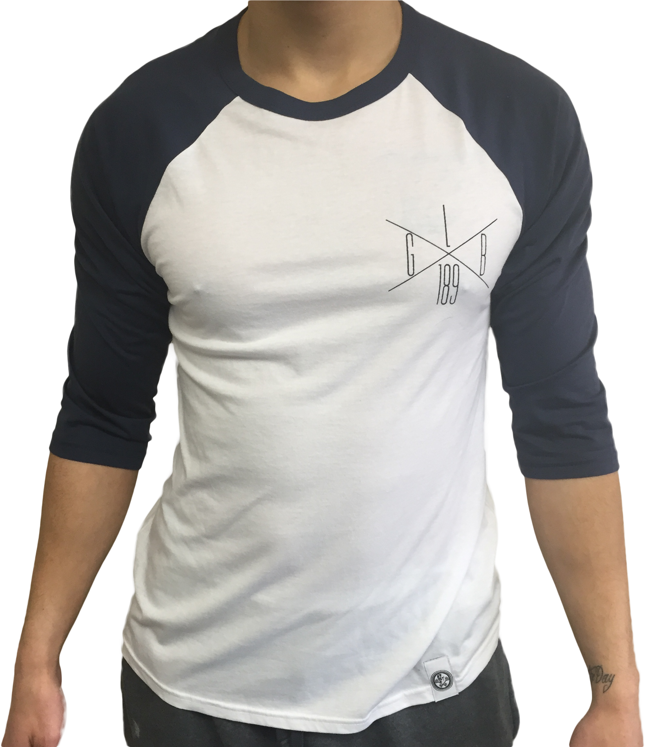 Glb Cross Hair White & Navy Raglan - Long-sleeved T-shirt (2448x2448), Png Download